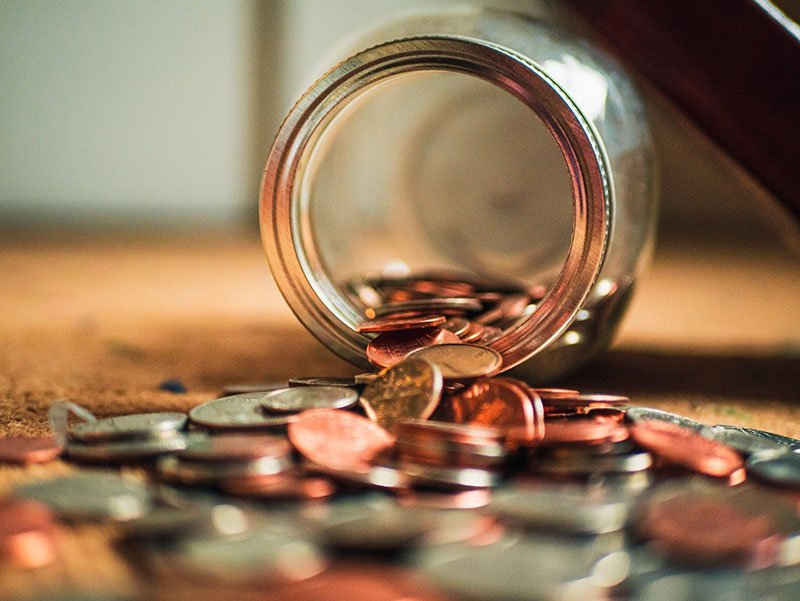 Coins and jar