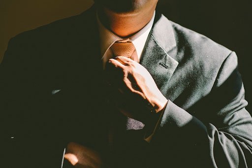 A man adjusting his tie