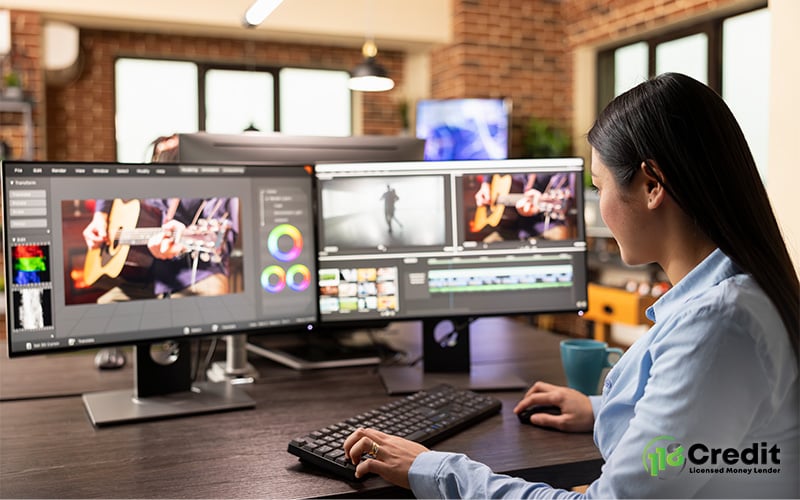 A person editing a video