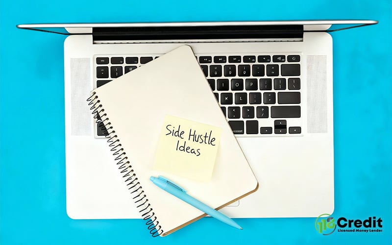 Notebook with Side Hustle Ideas written on it.
